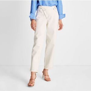 Women's High-Rise Overlap Waist Straight Leg Jeans - Future Collective size 14